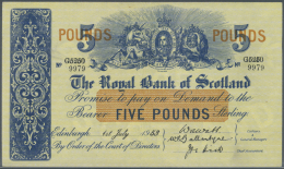 Scotland / Schottland: 5 Pounds 1953 "The Royal Bank Of Scotland" P. 323b, Pressed, Light And Hard To See Center Fold, S - Altri & Non Classificati