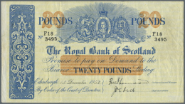 Scotland / Schottland: The Royal Bank Of Scotland 20 Pounds 1952 P. 319c, Seldom Seen Higher Denomination, Folded Vertic - Altri & Non Classificati