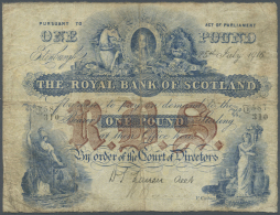 Scotland / Schottland: The Royal Bank Of Scotland 1 Pound 1916 P. 316d, Stronger Used, Early Date, Strong Center Fold, S - Altri & Non Classificati