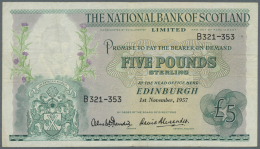 Scotland / Schottland: The National Bank Of Scotland Limited 5 Pounds 1957 P. 262, Lightly Stained Paper, Stronger Cente - Altri & Non Classificati