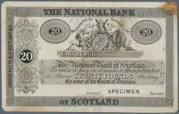 Scotland / Schottland: The National Bank Of Scotland Limited 20 Pounds ND(1862) Proof P. 238p, Stamped Specimen At Lower - Altri & Non Classificati