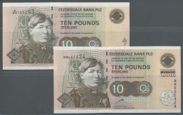 Scotland / Schottland: Set Of 2 Notes Clydesdale Bank Plc 10 Pounds 1999 And 2000 P. 226b, 229A Both In Condition: UNC. - Autres & Non Classés