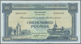 Scotland / Schottland: Clydesdale & North Of Scotland Bank 100 Pounds 1951, Very Rare High Denomination Note, P. 194 - Altri & Non Classificati