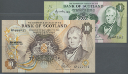 Scotland / Schottland: Pair With 1 Pound 1988 In AUNC And 10 Pounds 1990 In UNC, P.111g, 113d (2 Banknotes) - Other & Unclassified