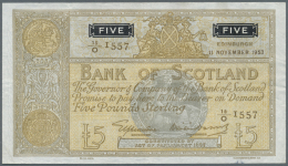 Scotland / Schottland: 5 Pounds 1953 P. 98b, Bank Of Scotland, Several Vertical Folds And Light Handling In Paper, Stain - Altri & Non Classificati