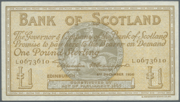 Scotland / Schottland: 1 Pound 1950 P. 96b, Bank Of Scotland, 3 Lighter Vertical Folds, No Holes Or Tears, Clean Paper W - Other & Unclassified