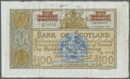 Scotland / Schottland: 100 Pounds 1962 P. 95e, Bank Of Scotland, Several Vertical Folds, One Horizontal Fold, Small Pen - Autres & Non Classés