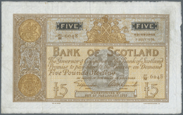 Scotland / Schottland: 5 Pounds 1936 P. 92a, Border Wear At Upper Border, Several Vertical And Horizontal Folds, A Tear - Autres & Non Classés