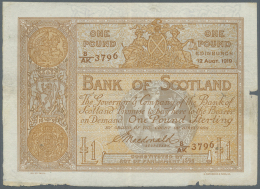 Scotland / Schottland: 1 Pound 1919 P. 81c, Seldom Seen Note, Horizontally And Vertically Folded, Small Missing Part At - Altri & Non Classificati