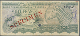 Rwanda-Burundi / Ruanda-Burundi: 1000 Francs 1960 Specimen P. 7s, With Cancellation Hole And Red Specimen Overprint, Zer - Ruanda-Urundi