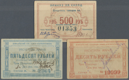Russia / Russland: Yeniseisk 10, 50 And 500 Rubles Co-op Union, 1923, P.NL In VF Condition (3 Pcs.) - Russia