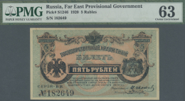 Russia / Russland: Far East Provisional Government 5 Rubles 1920 P. S1246, Condition: PMG Graded 63 Choice UNC. - Russie