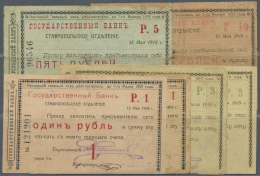 Russia / Russland: Set Of 6 Pcs Government Bank Stavropol Containing 2x 1 Ruble 1918 P. S520A (F+ And F-), 2x 3 Rubles 1 - Russia