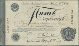 Russia / Russland: 5 Chervontsev 1928, P.200a In Used Condition With Several Folds And Creases, Stained Paper At Lower L - Russie