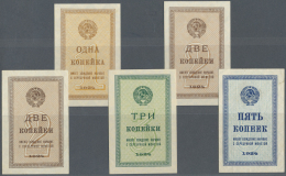 Russia / Russland: Set With 5 Banknotes Of The Small Change Kopek Notes 1924, Containing 1, 2 X 2, 3 And 5 Kopeks 1924, - Russia