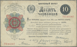 Russia / Russland: 10 Chervontsev 1922, Rare Banknote In Used Condition With Several Folds And Creases, Stained Paper An - Russie