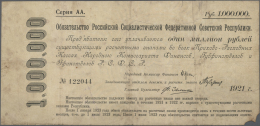Russia / Russland: Treasury Short Term Certificate Of The R.S.F.S.R. For 1 Million Rubles 1921, P.120 In Well Worn Condi - Russia
