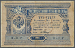Russia / Russland: 3 Rubles 1898 With Signatures: Timashev & Ivanov, P.2b, Still Nice And Rare Note With Several Han - Russia