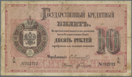 Russia / Russland: 10 Rubles 1876 P. A44, Used With Folds And Creases, Holes In Paper, Border Tears, Partly Fixed With S - Russia