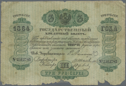 Russia / Russland: 3 Rubles 1864, P.A34a In Well Worn Condition With Missing Parts At Lower Margin, Several Tears Along - Russia