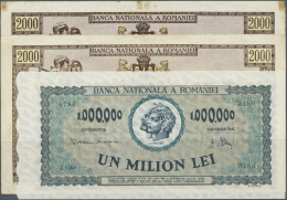 Romania / Rumänien: Set Of 3 Notes Containing 2000 Lei 1944 P. 53a (F), 2000 Lei 1943 P. 54a (F) And 1.000.000 Lei - Romania