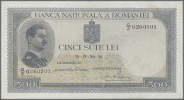 Romania / Rumänien: 500 Lei 1936 P. 42a, Light Center Fold And Handling In Paper, A Light Stain Trace At Upper Righ - Romania