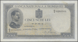 Romania / Rumänien: 500 Lei 1936 P. 42a, Light Center Fold And Handling In Paper, A Light Stain Trace At Upper Righ - Roumanie