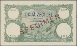 Romania / Rumänien: 20 Lei 1939 Specimen P. 41, Rare Note With Zero Serial Numbers, Red Specimen Overprint, Very Li - Romania