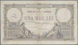 Romania / Rumänien: 1000 Lei 1933 P. 34a, Stronger Center Fold, Corner Folding, Creases And Staining In Paper, A Sm - Romania