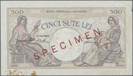 Romania / Rumänien: 500 Lei ND(1925-38) Specimen P. 32s, Zero Serial Numbers, Red Specimen Overprints On Both Sides - Romania