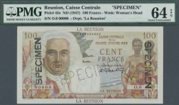 Réunion:  Caisse Centrale De La France D'Outre-Mer 100 Francs ND(1947) SPECIMEN, P.45s, Serial Number 00000, Two - Riunione