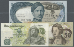 Portugal: Set Of 3 Notes Containing 20 Escudos 1971 P. 173 (aUNC), 50 Escudos 1980 P. 174b (XF+) And 1000 Escudos 1968 P - Portugal