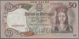 Portugal: 50 Escudos 1964 Specimen P. 168s, Specimen Perforation, Zero Serial Numbers, Light Handling In Paper, Conditio - Portugal