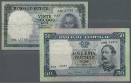 Portugal: Set 2 Notes Containing 20 Escudos 1960 P. 163a (F-) And 50 Escudos 1960 P. 164 (aUNC), Nice Set. (2 Pcs) - Portugal