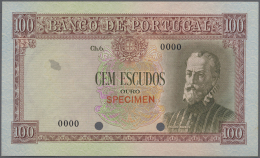 Portugal: 100 Escudos ND(1957) Color Trial P. 159ct, 2 Cancellation Holes, Specimen Overprint, Some Undefined Paper Resi - Portogallo