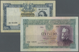 Portugal: Set 2 Notes Containing 100 Escudos 1957 P. 159 (VF-) And 50 Escudos 1953 P. 160 (F+), Nice Set. (2 Pcs) - Portugal