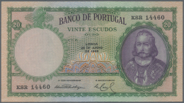 Portugal: 20 Escudos 1949 P. 153a, Only A Center Fold, No Holes Or Tears, Crisp Original Paper And Bright Colors, Condit - Portugal