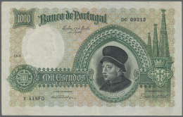 Portugal: 1000 Escudos 1938 P. 152, Center Fold And Horizontal Fold, Light Creasing At Upper Border But No Holes Or Tear - Portugal