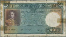 Portugal: 100 Escudos 1941 P. 150, Well Used Note With Many Border Tears And Tapes At Borders, Colors Still Nice, Condit - Portugal