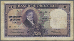 Portugal: 50 Escudos 1929 P. 144, Center Fold And Handling In Paper, Normal Traces Of Use, Light Staining Due To Use, No - Portogallo