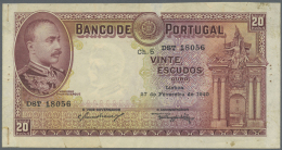 Portugal: 20 Escudos 1940 P. 143, Pinholes At Left Border, Staining At Left Side On Back, Paper Thinning At Upper Border - Portogallo