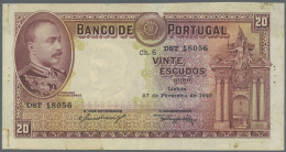 Portugal: 20 Escudos 1940 P. 143, Pinholes At Left Border, Staining At Left Side On Back, Paper Thinning At Upper Border - Portugal