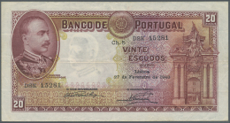 Portugal: 20 Escudos 1940 P. 143, Used With Folds In Paper But No Holes Or Tears, Paper Very Crisp And Colors Original, - Portugal