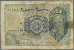 Portugal: 2,5 Escudos 1920 P. 119, Lots Of Stain In Paper, 3 Pinholes And Folds, Still Nice Colors, Not Repaired. Condit - Portogallo