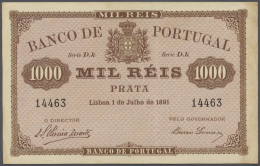 Portugal: 1000 Reis 1891 P. 66, One Vertical Fold, Slight Dints At Upper Right And Lower Left Corner, Light Staining At - Portugal