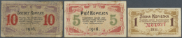 Poland / Polen: Set Of 3 Notes Containing 1, 5 And 10 Kopiejek 1916, K.19.19.5-7, All Used, The 10 Stronger Used, Nice S - Pologne