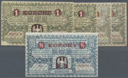 Poland / Polen: Set Of 5 Notes Regional Issues Containing Krakow 4x 1 Krone (F) And 1x 1/2 Krone 1919 (VF), Nice Set. (5 - Pologne