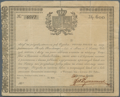 Poland / Polen: 600 Zlotych 1831, P.NL In Used Condition With A Number Of Taped Tears On Back. Very Rare! Condition: F- - Pologne