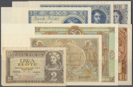 Poland / Polen: Set With 7 Banknotes 1929-1936 Including 10 And 50 Zlotych 1929 In UNC, 5 Zlotych 1930, 20 Zlotych 1931, - Polonia