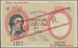 Poland / Polen: 20 Zlotych 1924, II. Emission Specimen With Red Ovpt. WZOR, P.63s In Perfect UNC Condition. Very Rare! - Polonia